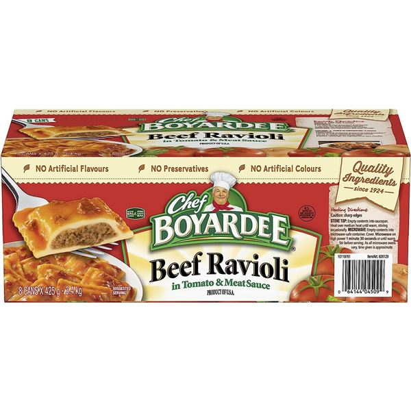 NEW CASE OF 8 CANS OF CHEF BOYARDEE BEEF RAVIOLI