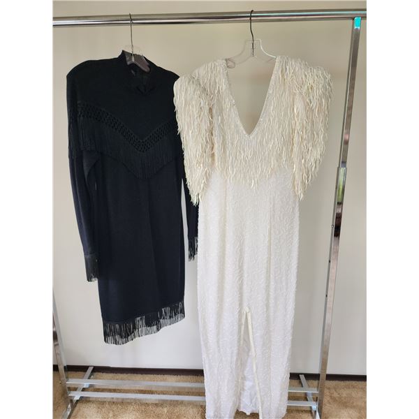 Size L Beaded Evening Gown and Fringe Dress