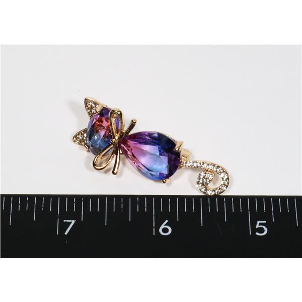 NEW RHINESTONE SUNSET CAT BROOCH