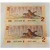 Image 1 : LOT OF 2 CANADIAN $2.00 BANKNOTES WITH