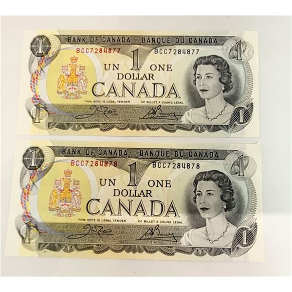 LOT OF 2 CANADIAN $1.00 BANKNOTES, WITH