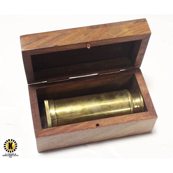 BRASS TELESCOPE IN WOODEN BOX