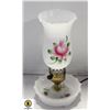 VINTAGE MILK GLASS FLORAL ELECTRIC HURRICANE LAMP