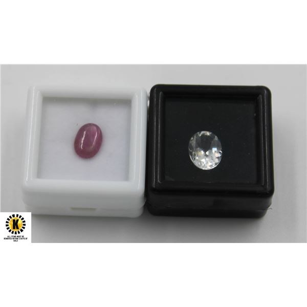 #209-UNHEATED WHITE TOPAZ 3.20CT & RUBY 2.40CT