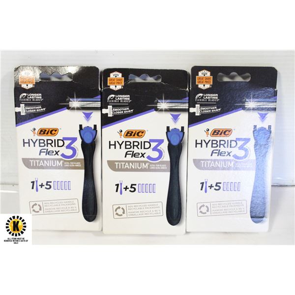 LOT OF 3 BIC HYBRID FLEX 3 TITANIUM