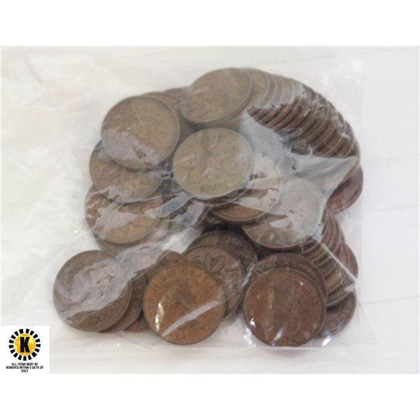 BAG OF OLD VARIOUS CANADA 1 CENT COINS