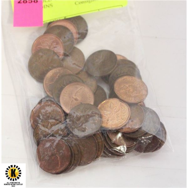 BAG OF OLD VARIOUS CANADA 1 CENT COINS