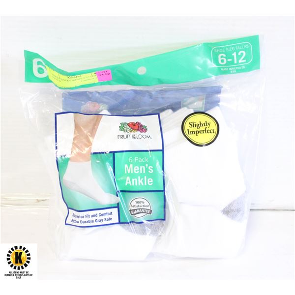 ANKLE SOCKS WHITE 6-12 SIZE 6-PACK