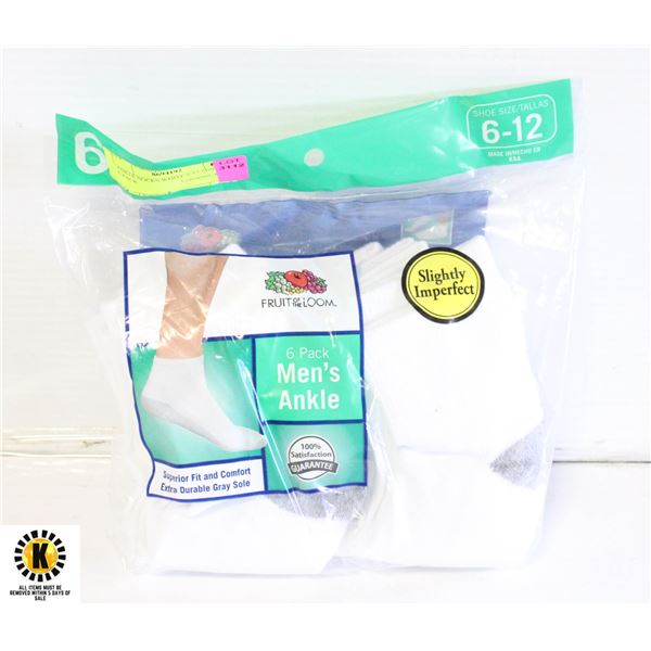 ANKLE SOCKS WHITE 6-12 SIZE 6-PACK