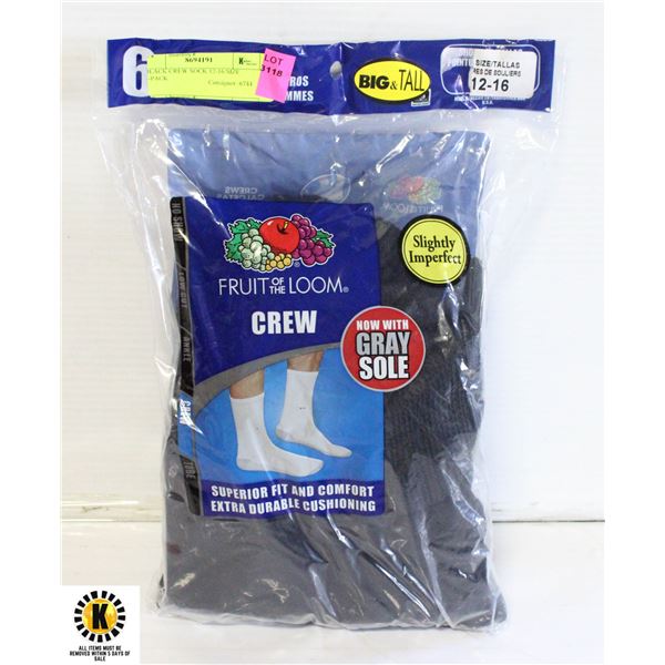 BLACK CREW SOCK 12-16 SIZE 6-PACK