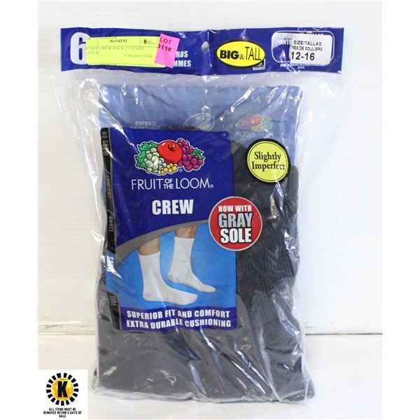 BLACK CREW SOCK 12-16 SIZE 6-PACK