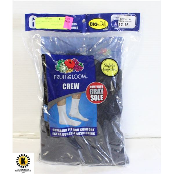 BLACK CREW SOCK 12-16 SIZE 6-PACK