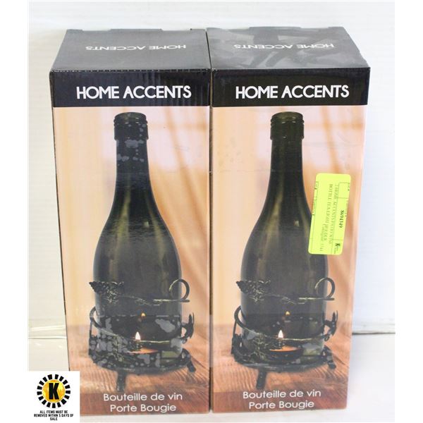 2 HOME ACCENTS PATIO WINE BOTTLE TEA-LIGHT HOLDER