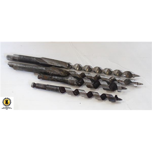 FLAT OF ANTIQUE HAND DRILL BITS 12? AND 7 1/2 ?