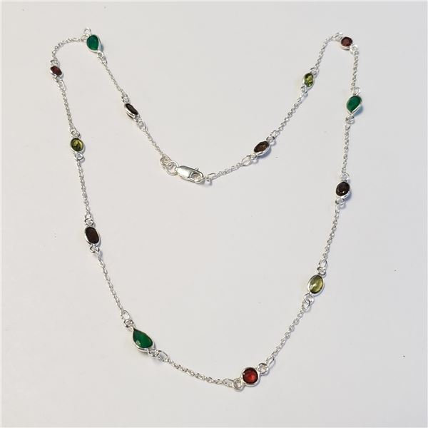 BZ1666-53 SILVER MULTI GEMSTONE 18" NECKLACE