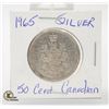 Image 1 : 1965 SILVER 50 CENT COIN