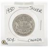 Image 1 : 1950 SILVER 50 CENT COIN