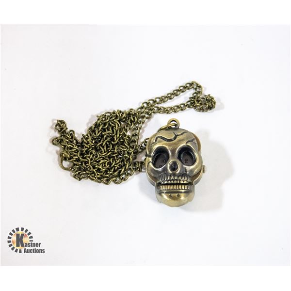 BRAND NEW BRONZE SKULL POCKET WATCH WITH CHAIN