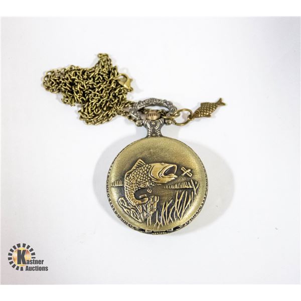 BRAND NEW BRONZE FISHING SCENE POCKET WATCH