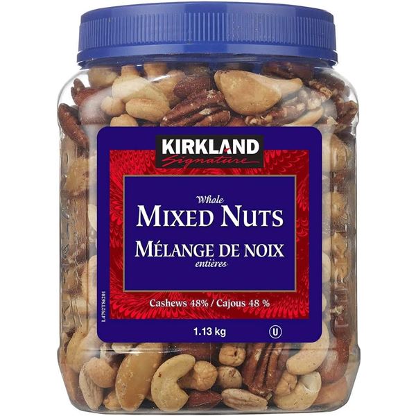 NEW 1.13KG BOTTLE OF KIRKLAND WHOLE MIXED NUTS