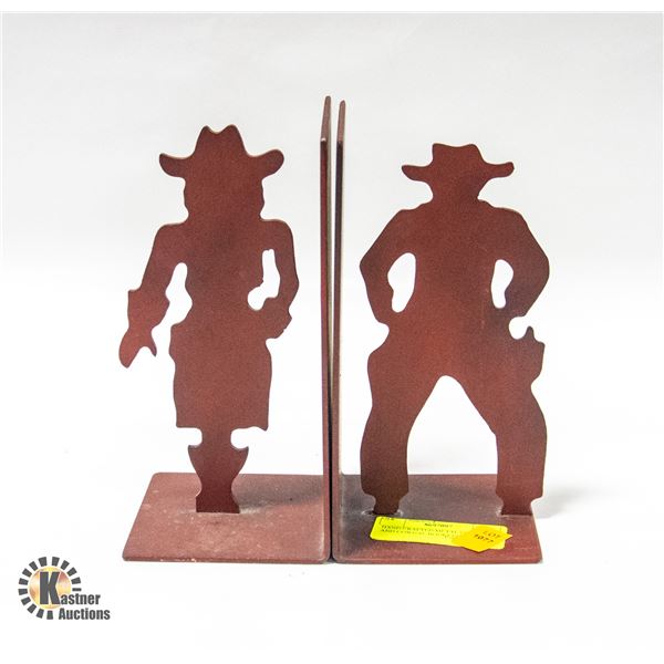HAND CRAFTED METAL COWBOY AND COWGAL BOOKENDS