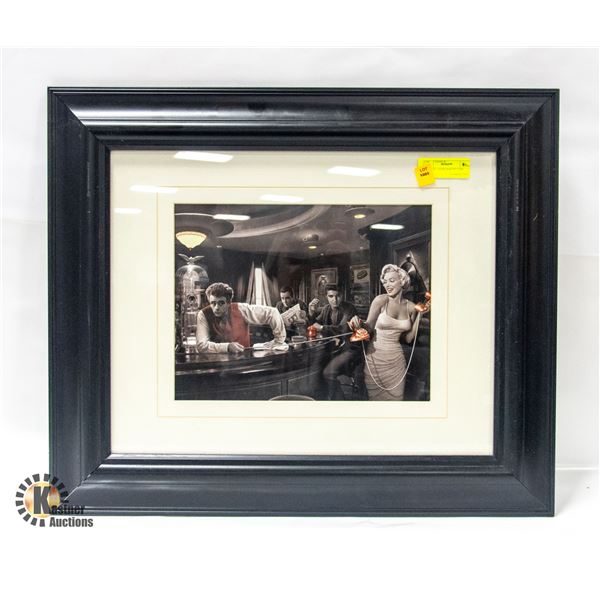 FRAMED BAR SCENE ELVIS + MARILYN 22" X 25.75"
