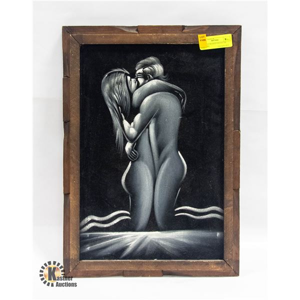 VINTAGE FRAMED VELVET OIL PAINTING 14.25" X 20.5"