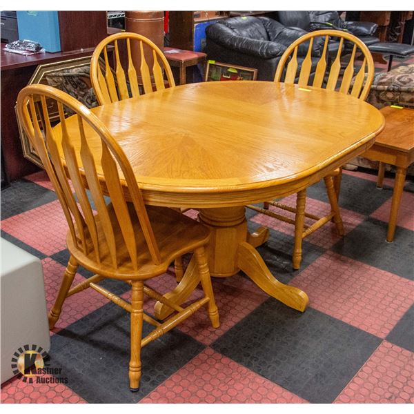 OAK DINING ROOM TABLE W/ 3 LADDER BACK CHAIRS
