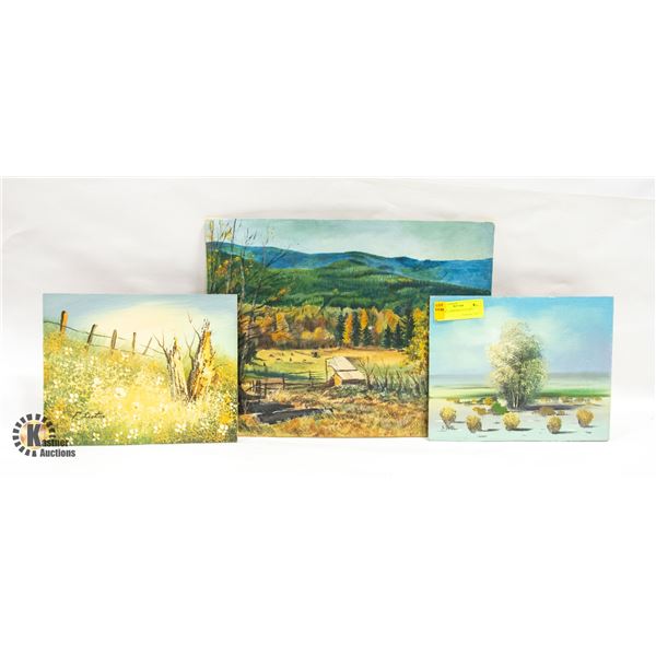 3 SMALL PAINTINGS UNFRAMED