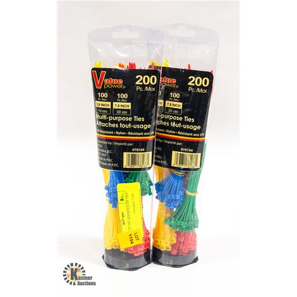 2 PACKS OF 200 ASSORTED ZIP TIES