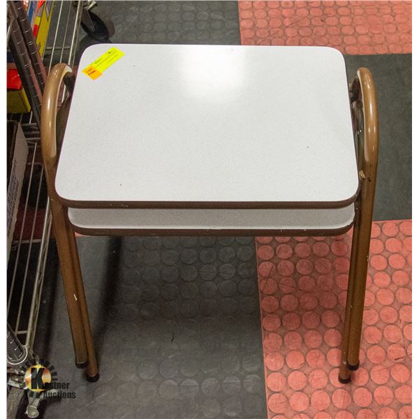 2 VINTAGE MCM STACKING STOOLS W/NEW TABLE RUNNER