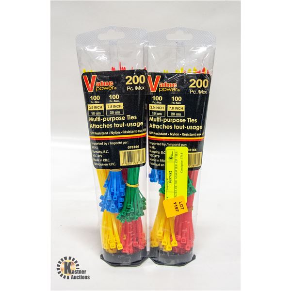 2 PACKS OF 200 ASSORTED ZIP TIES