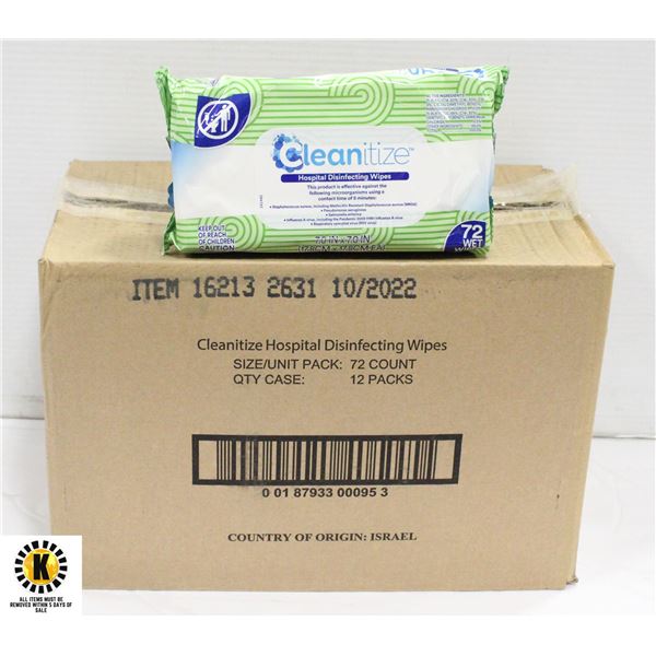 CASE OF 12 SANITIZING WIPES 72 PER PACK