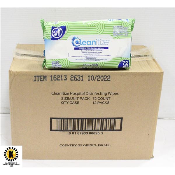 CASE OF 12 SANITIZING WIPES 72 PER PACK