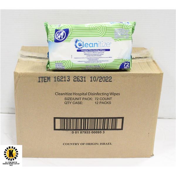 CASE OF 12 SANITIZING WIPES 72 PER PACK