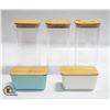 Image 1 : 5 BRAND NEW BAMBOO LIDDED FOOD STORAGE CONTAINERS