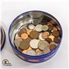Image 1 : TIN OF PENNIES & COINS FROM VARIOUS COUNTRIES