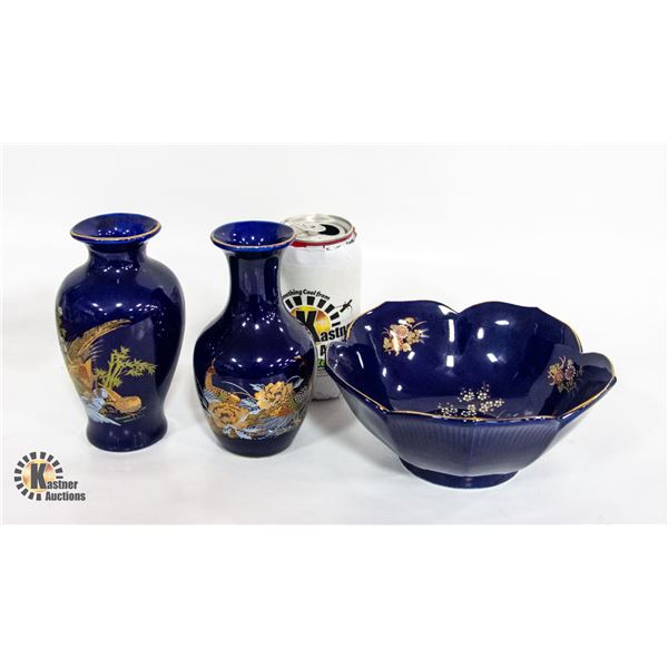 3PCS ORIENTAL BLUE CERAMICS