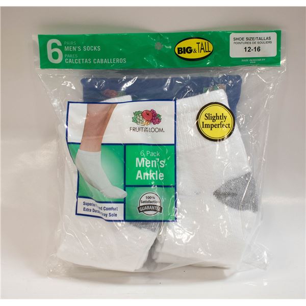 ANKLE SOCKS WHITE 12-16 SIZE 6-PACK