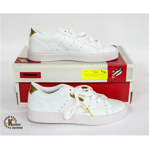 PAIR OF ADIDAS UNISEX SLEEK WHITE WITH GOLD
