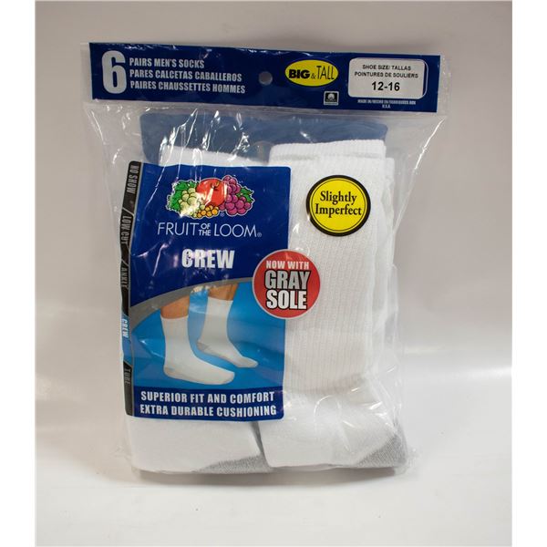 WHITE CREW SOCKS 12-16 SIZE 6-PACK