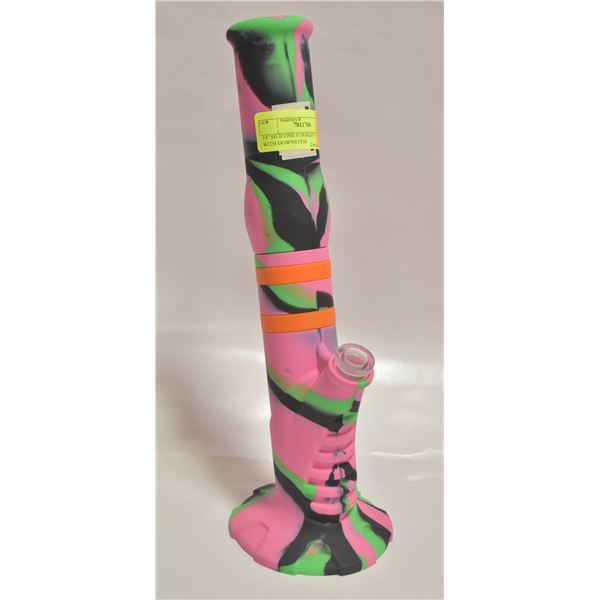 14" SILICONE STRAIGHT TUBE BONG WITH DOWNSTEM
