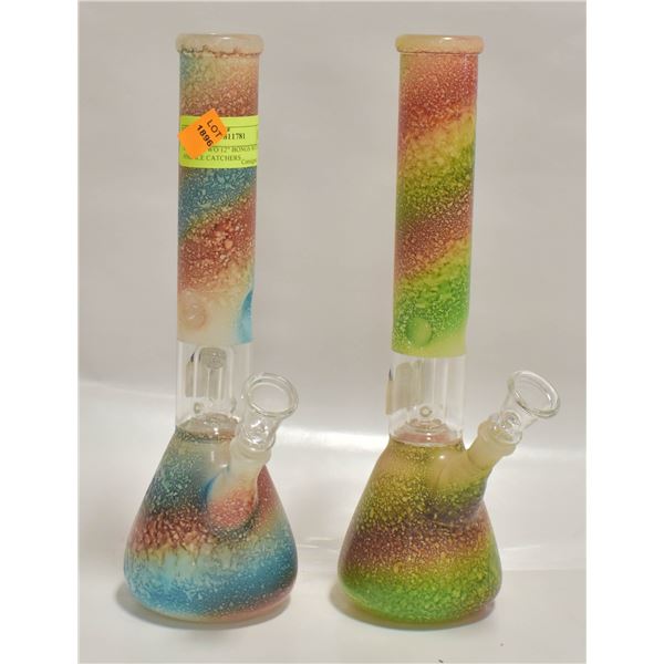 LOT OF TWO 12" BONGS WITH PERC AND ICE CATCHERS