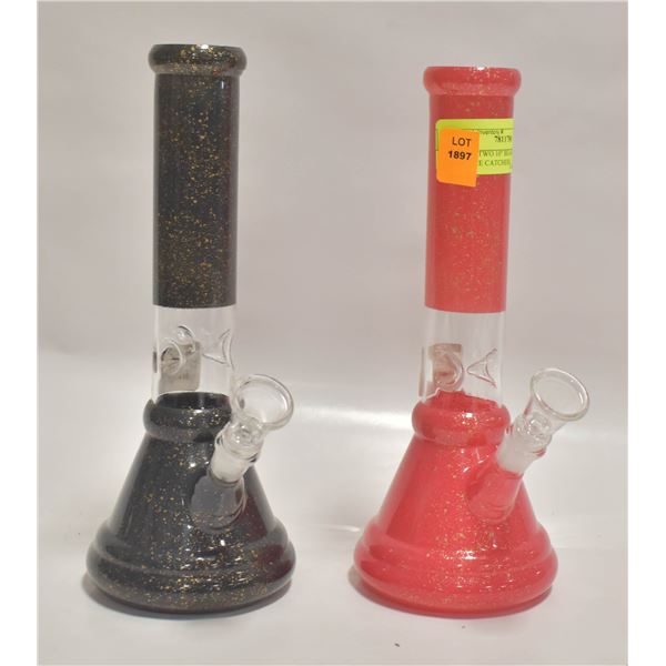 LOT OF TWO 10" BEAKER BONGS WITH ICE CATCHERS
