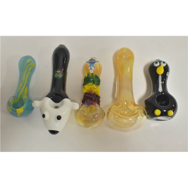 LOT OF FIVE MISC GLASS PIPES