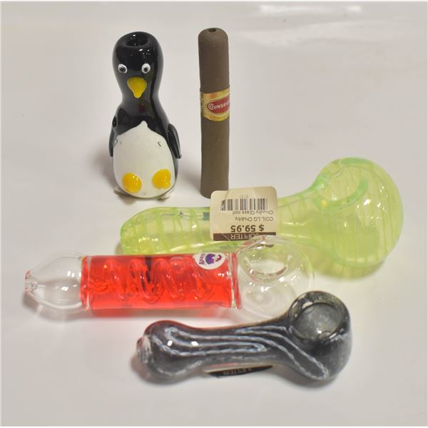 LOT OF FIVE MISC GLASS PIPES