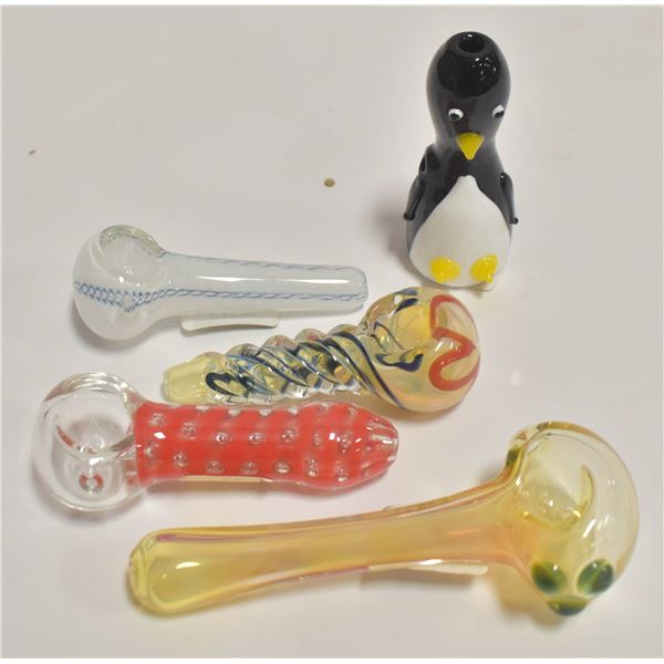 LOT OF FIVE MISC GLASS PIPES
