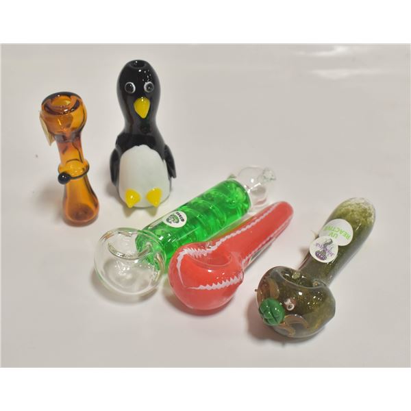 LOT OF FIVE MISC GLASS PIPES
