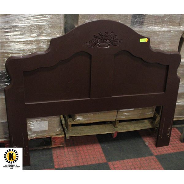 BROWN WOODEN QUEEN HEADBOARD
