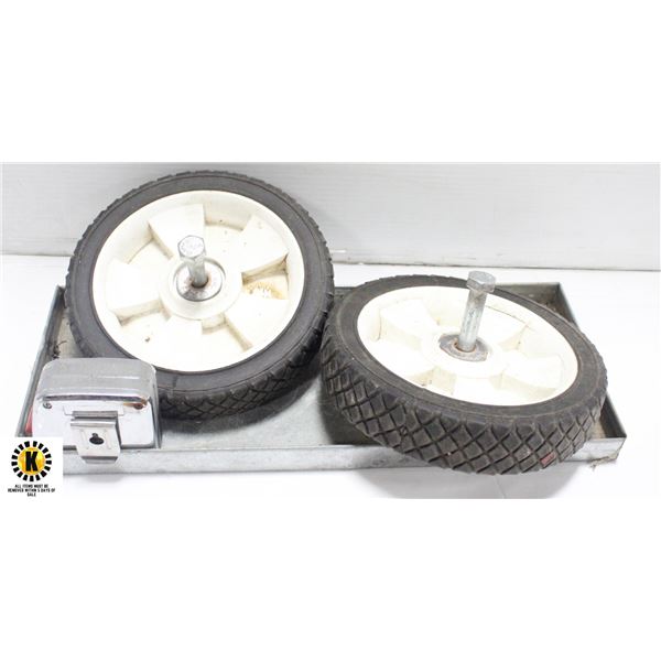 TRAY WITH 2-8 IN SOLID RUBBER WHEELS/ 30FT. TAPE